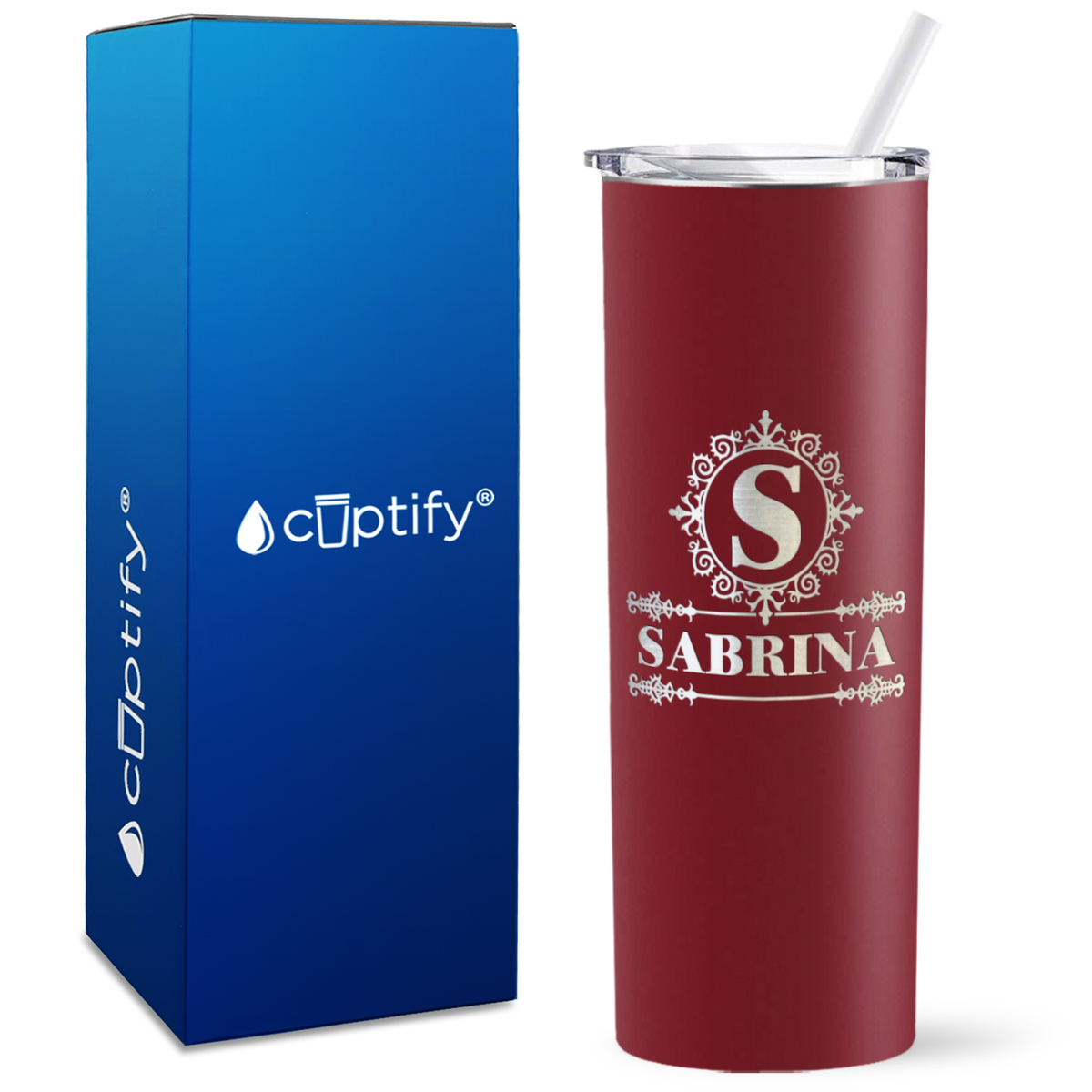 Personalized Ultramodern Initial and Name Engraved on 20oz Skinny Tumbler
