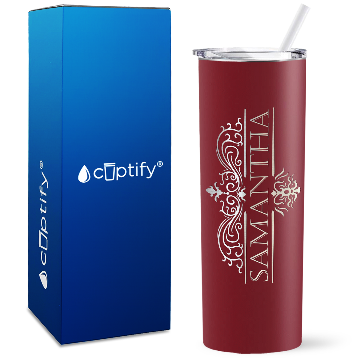 Personalized Vestige Design Engraved on 20oz Skinny Tumbler