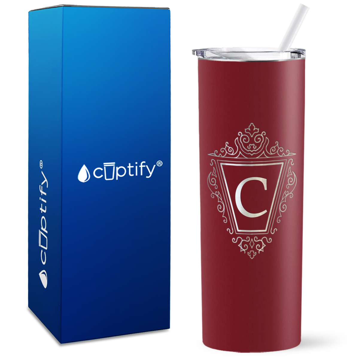 Personalized Classic Crest Engraved on 20oz Skinny Tumbler