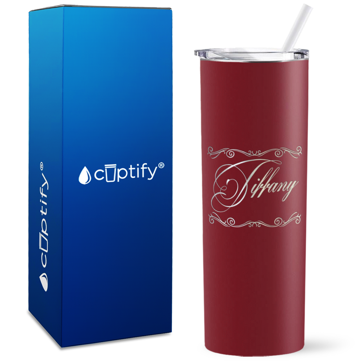 Personalized Scroll Script Engraved on 20oz Skinny Tumbler