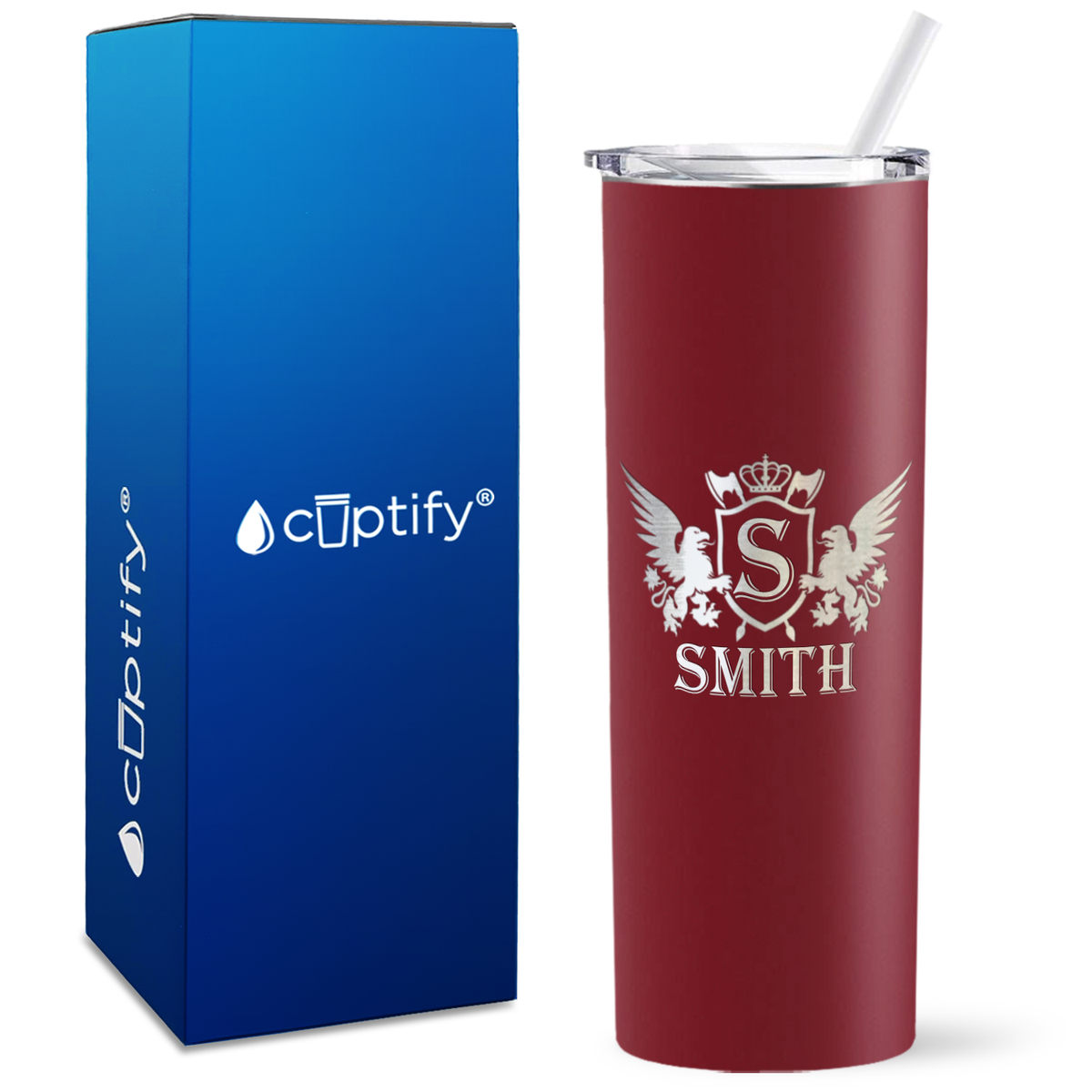 Personalized Monogram Initial Badge Crown Engraved on 20oz Skinny Tumbler