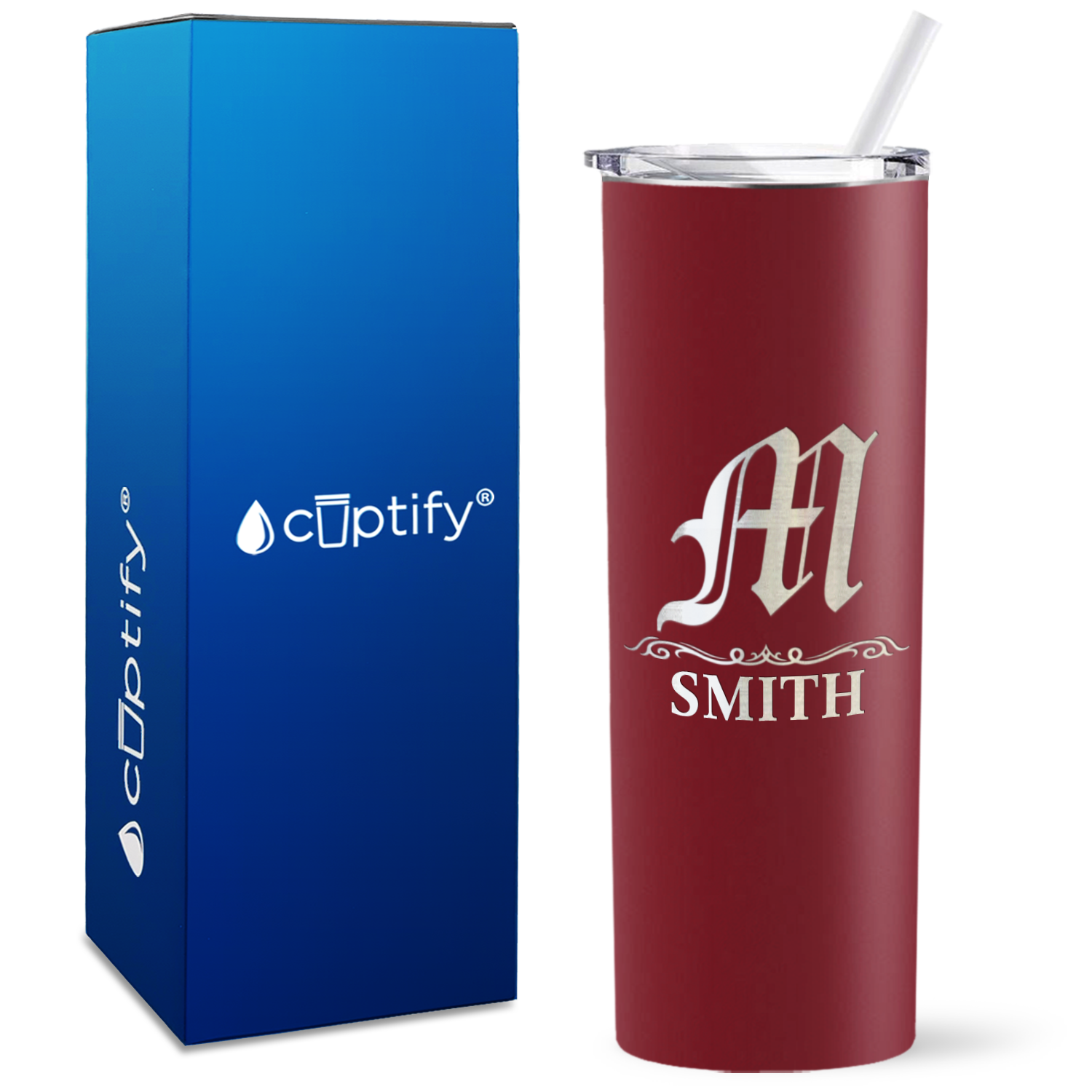 Personalized Gothic Initial Engraved on 20oz Skinny Tumbler