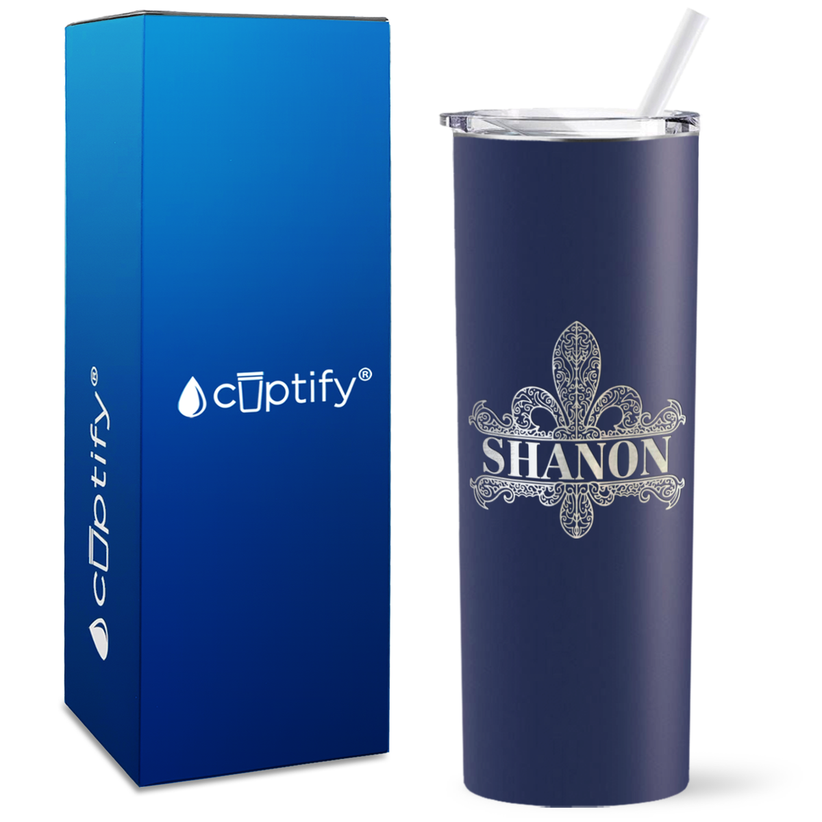 Personalized Fleur de Lis Engraved on 20oz Skinny Tumbler