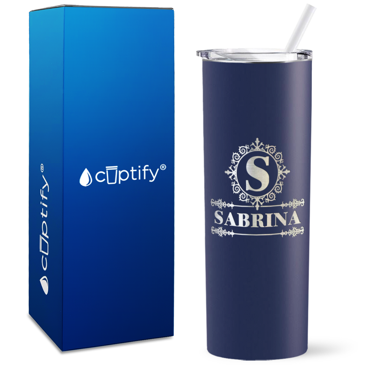 Personalized Ultramodern Initial and Name Engraved on 20oz Skinny Tumbler