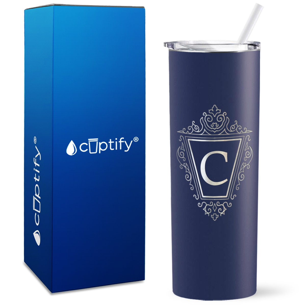 Personalized Classic Crest Engraved on 20oz Skinny Tumbler