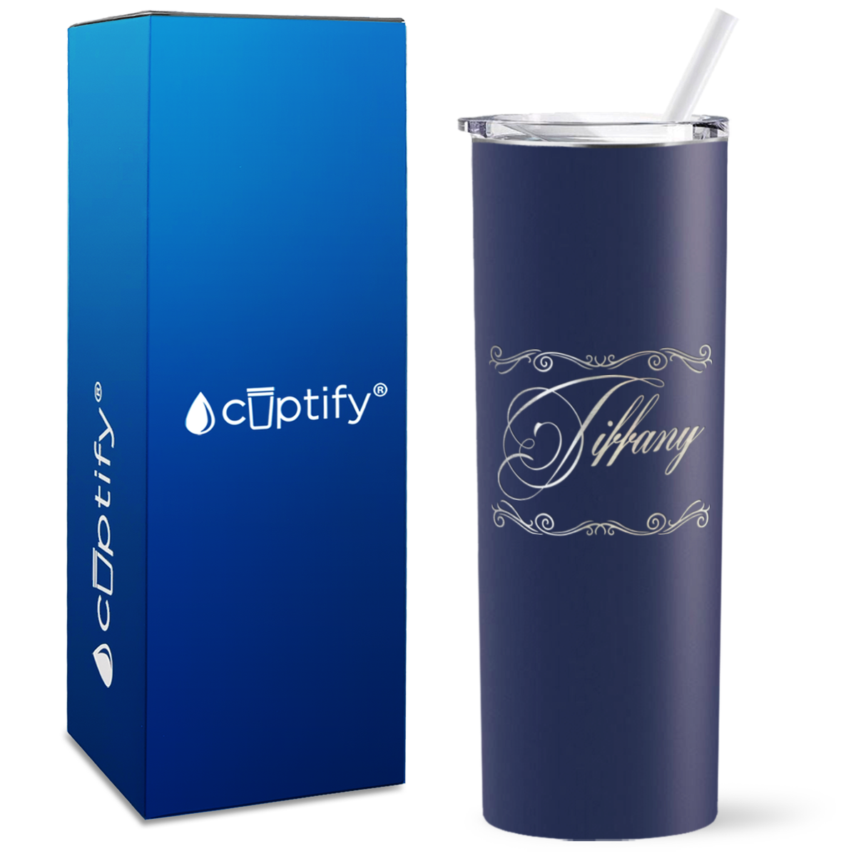 Personalized Scroll Script Engraved on 20oz Skinny Tumbler