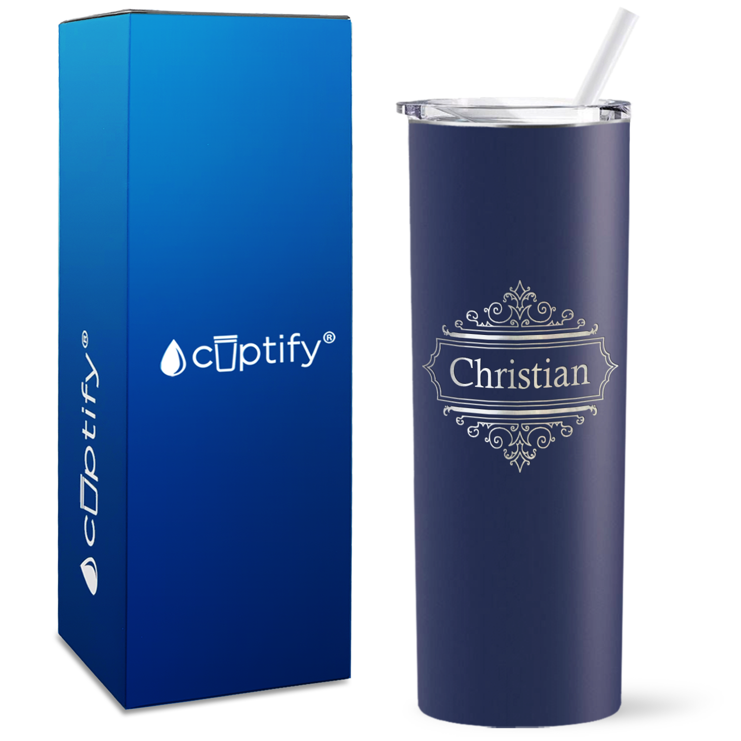 Personalized Crest Border Engraved on 20oz Skinny Tumbler