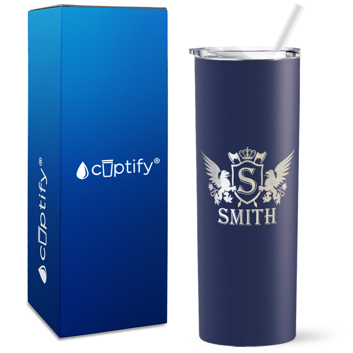 Personalized Monogram Initial Badge Crown Engraved on 20oz Skinny Tumbler