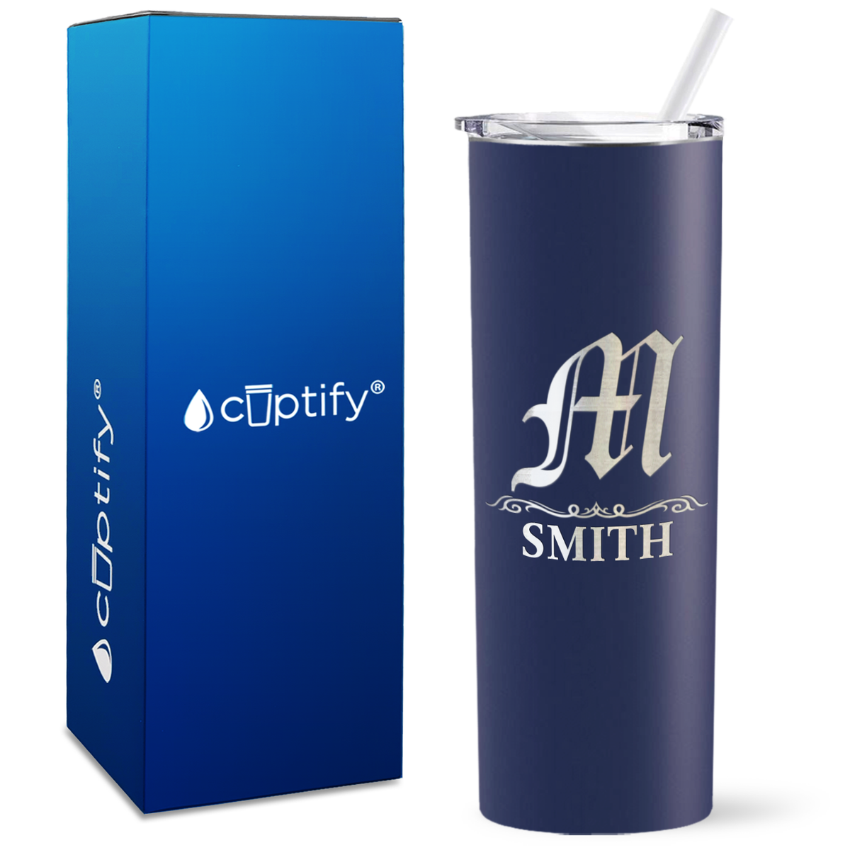 Personalized Gothic Initial Engraved on 20oz Skinny Tumbler