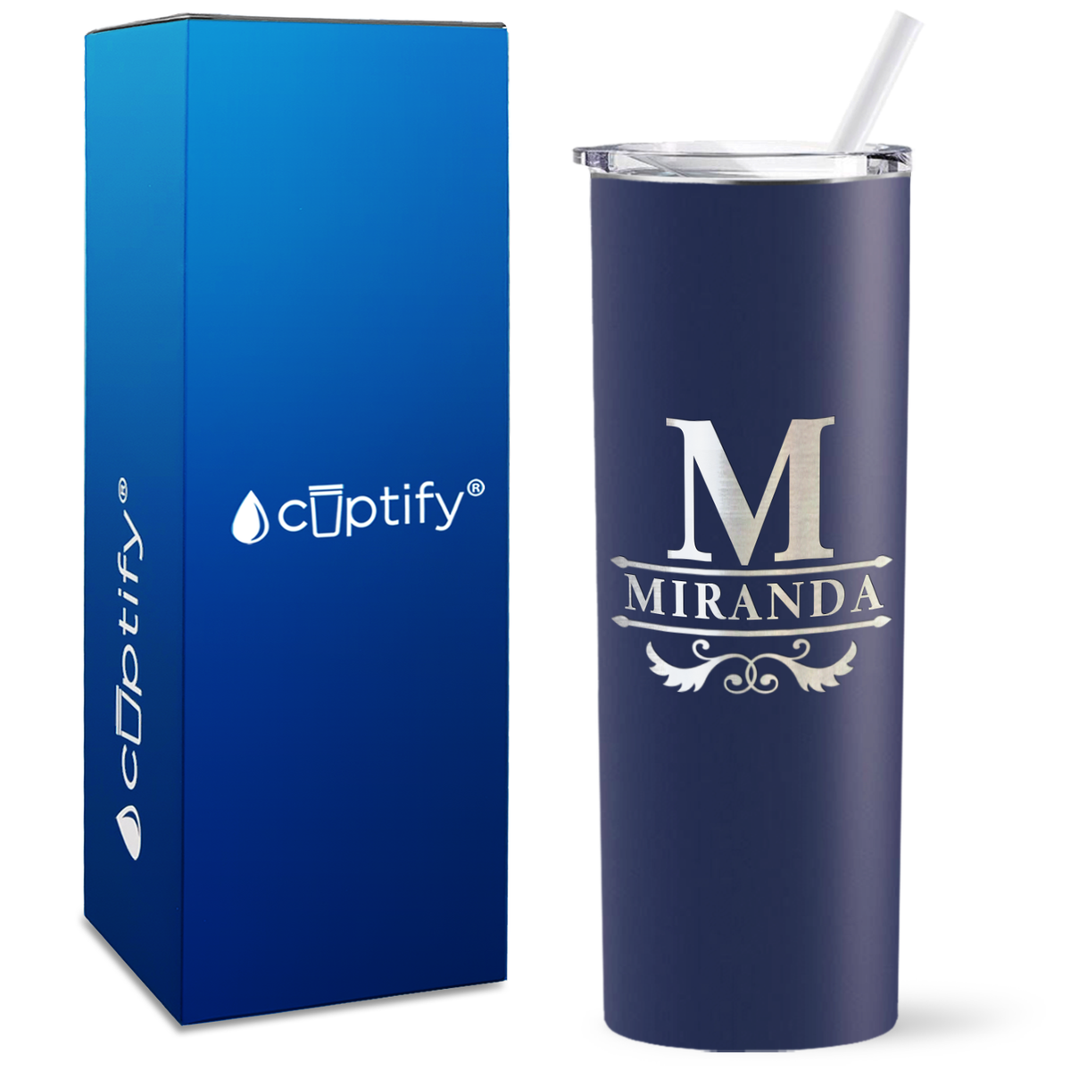 Personalized Initial Style Engraved on 20oz Skinny Tumbler