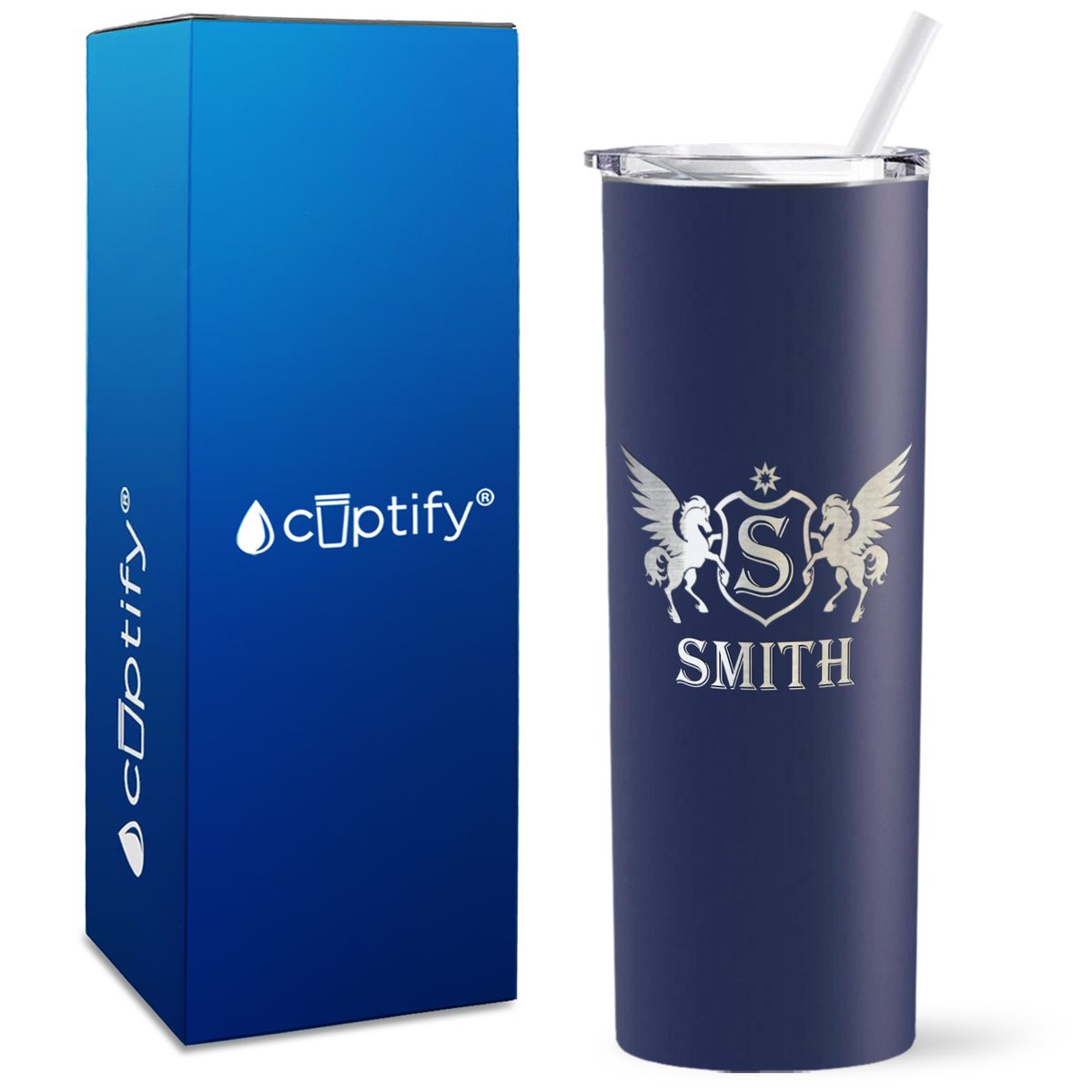 Personalized Pegasus Engraved on 20oz Skinny Tumbler