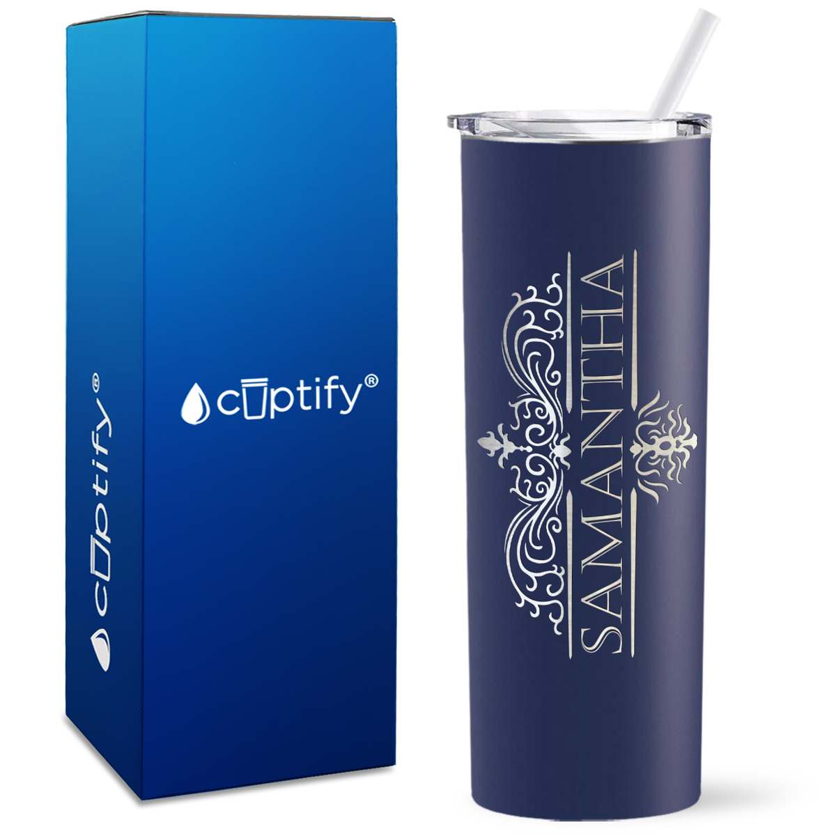 Personalized Vestige Design Engraved on 20oz Skinny Tumbler