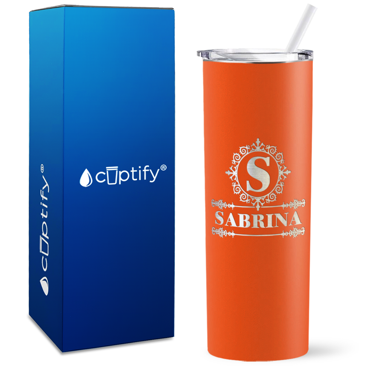Personalized Ultramodern Initial and Name Engraved on 20oz Skinny Tumbler