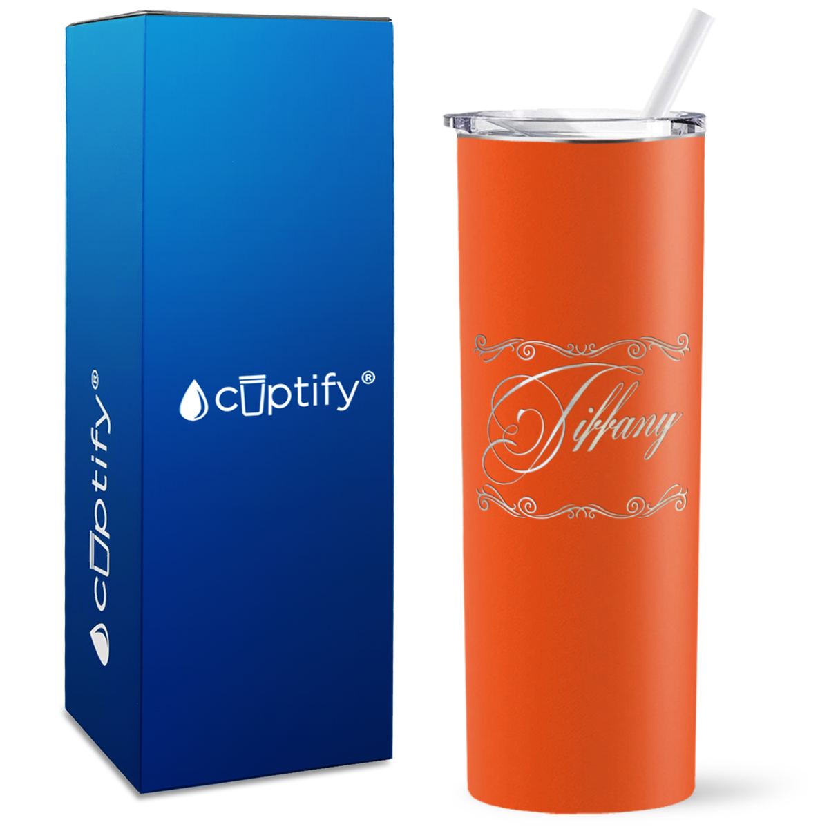 Personalized Scroll Script Engraved on 20oz Skinny Tumbler
