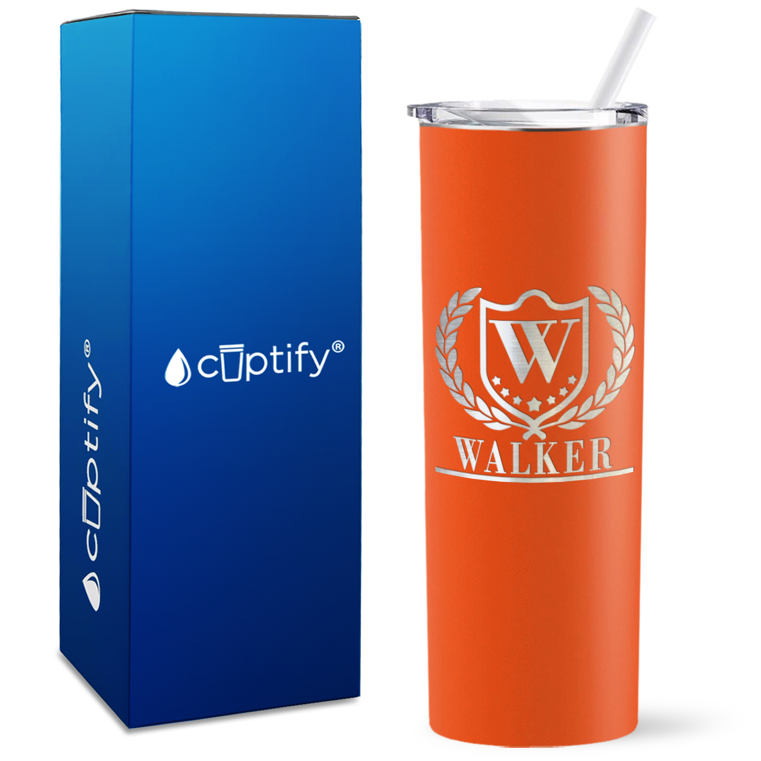 Personalized Monogram with Laurels Engraved on 20oz Skinny Tumbler
