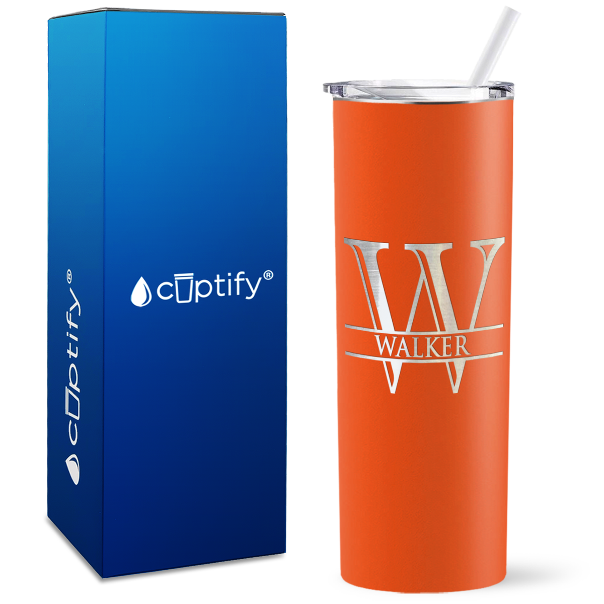 Personalized Split Script Engraved on 20oz Skinny Tumbler
