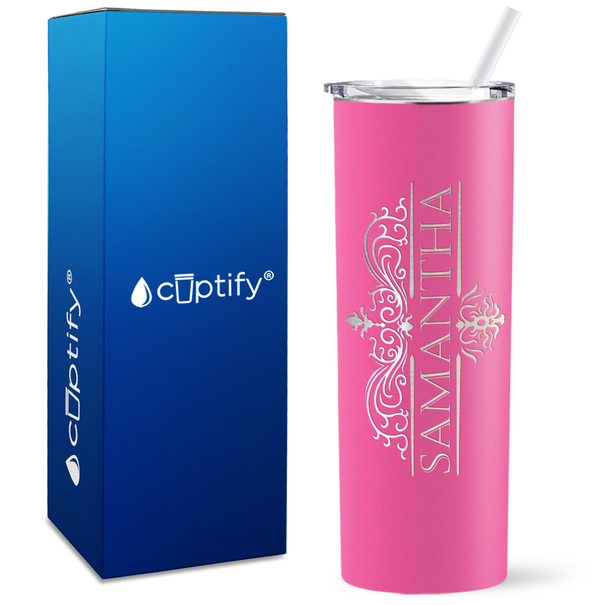 Personalized Vestige Design Engraved on 20oz Skinny Tumbler