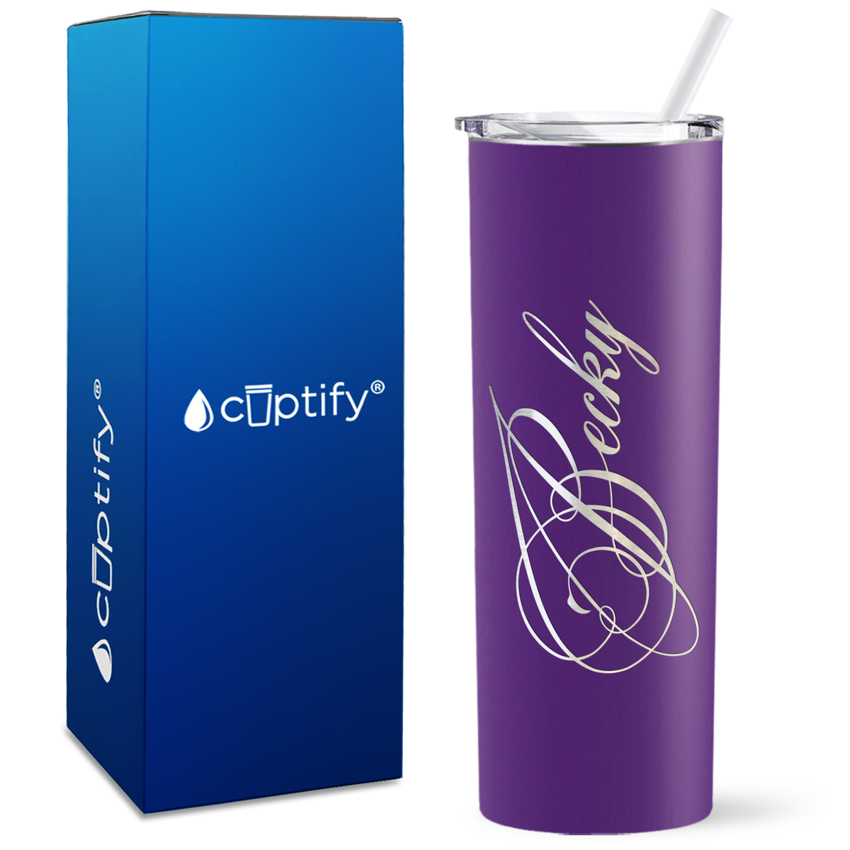 Personalized Decorative Script Engraved on 20oz Skinny Tumbler