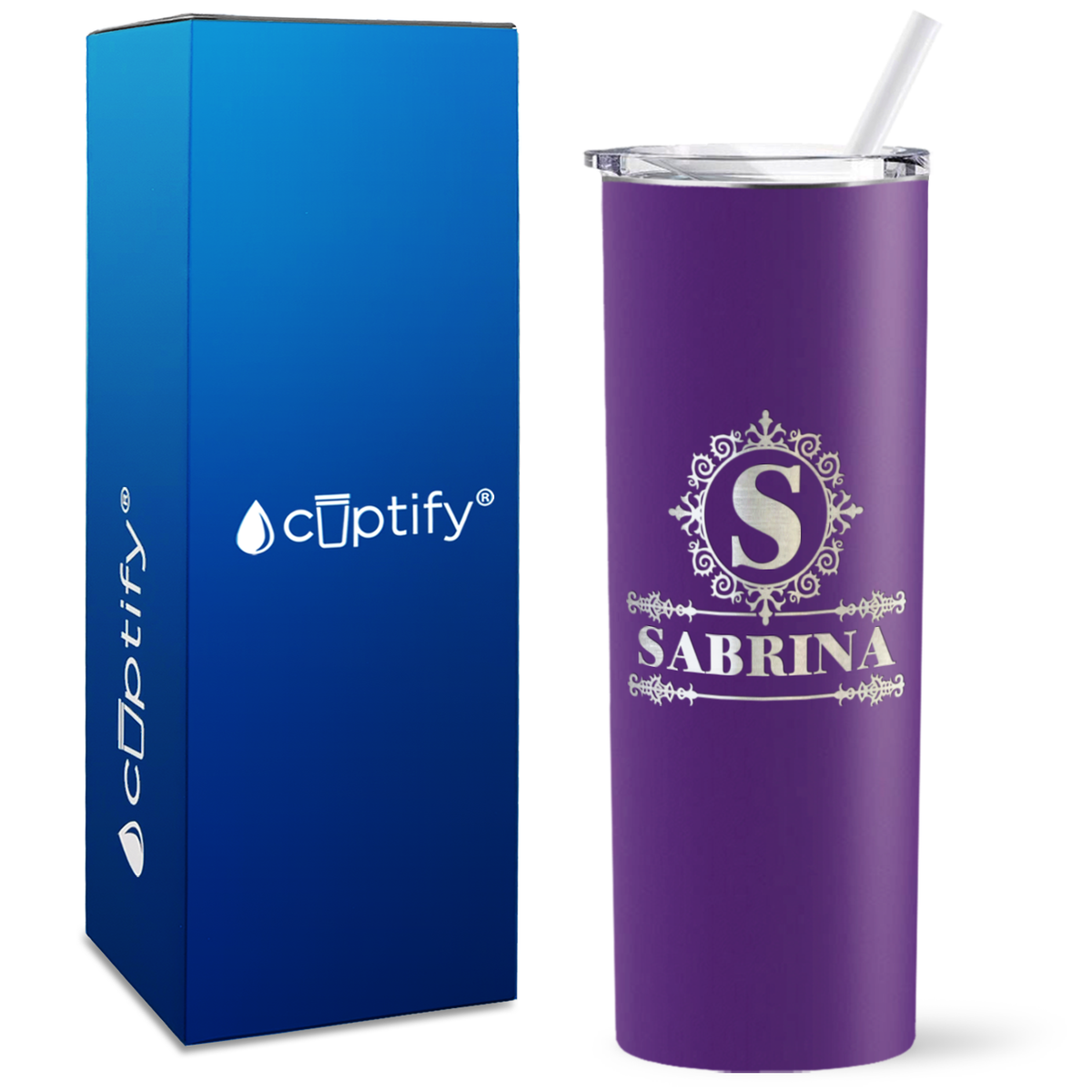 Personalized Ultramodern Initial and Name Engraved on 20oz Skinny Tumbler