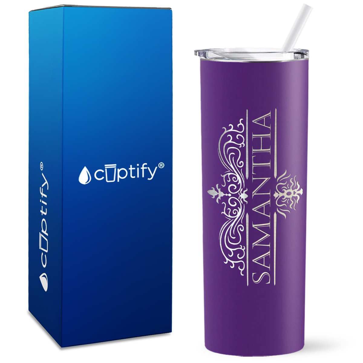 Personalized Vestige Design Engraved on 20oz Skinny Tumbler