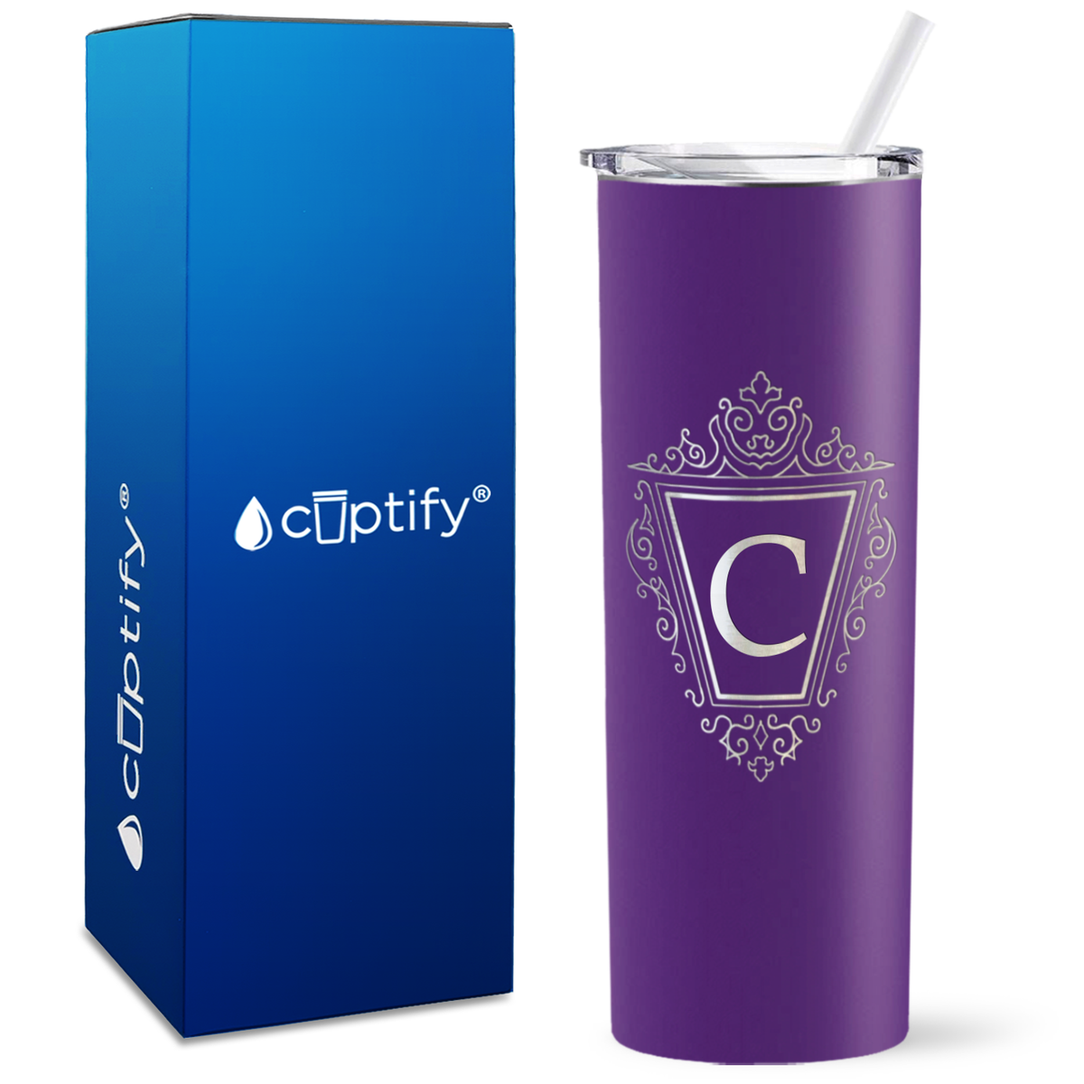 Personalized Classic Crest Engraved on 20oz Skinny Tumbler