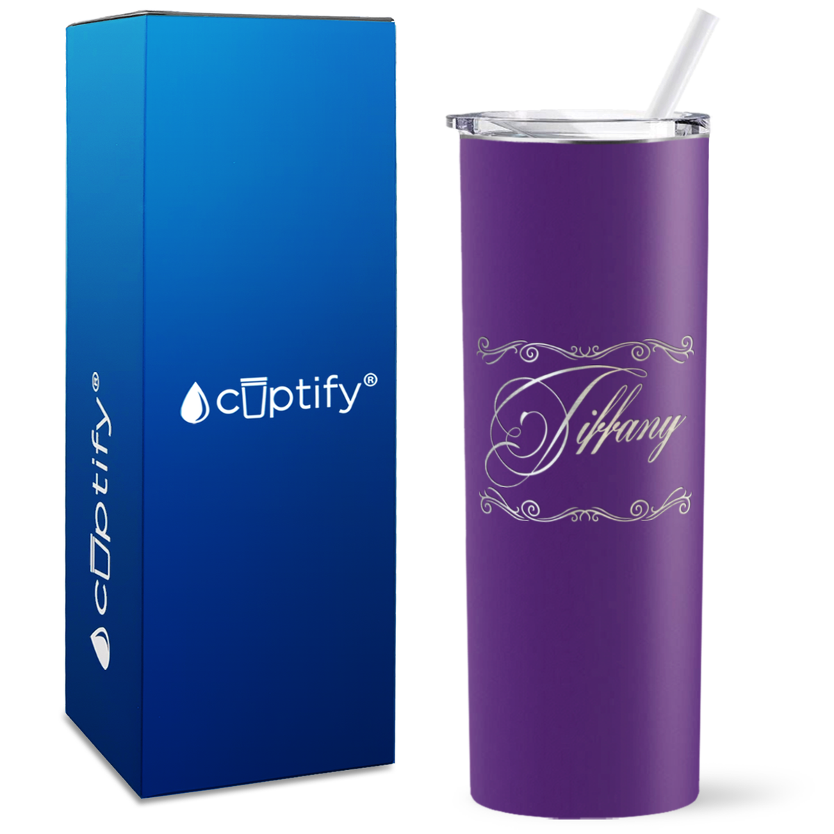Personalized Scroll Script Engraved on 20oz Skinny Tumbler