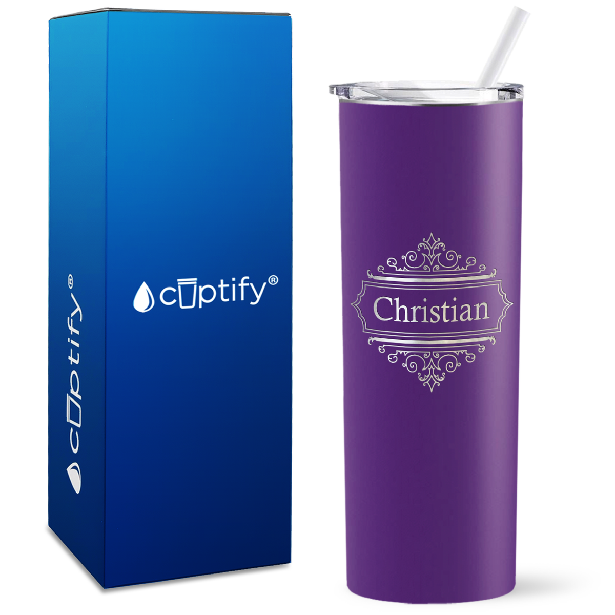 Personalized Crest Border Engraved on 20oz Skinny Tumbler