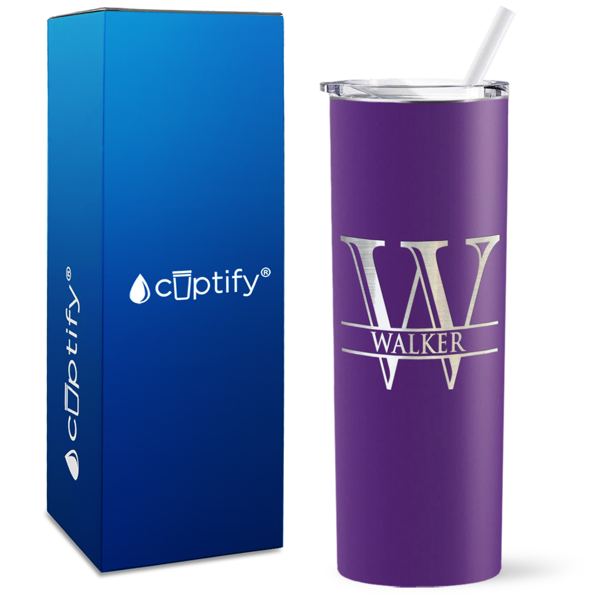 Personalized Split Script Engraved on 20oz Skinny Tumbler