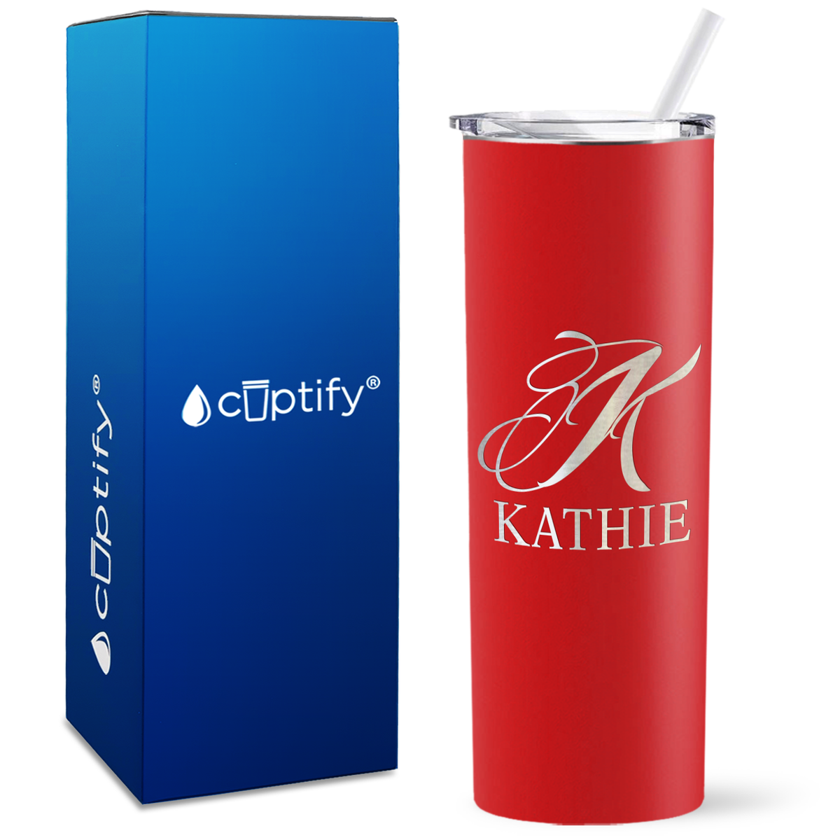 Personalized Script Initial and Name Engraved on 20oz Skinny Tumbler