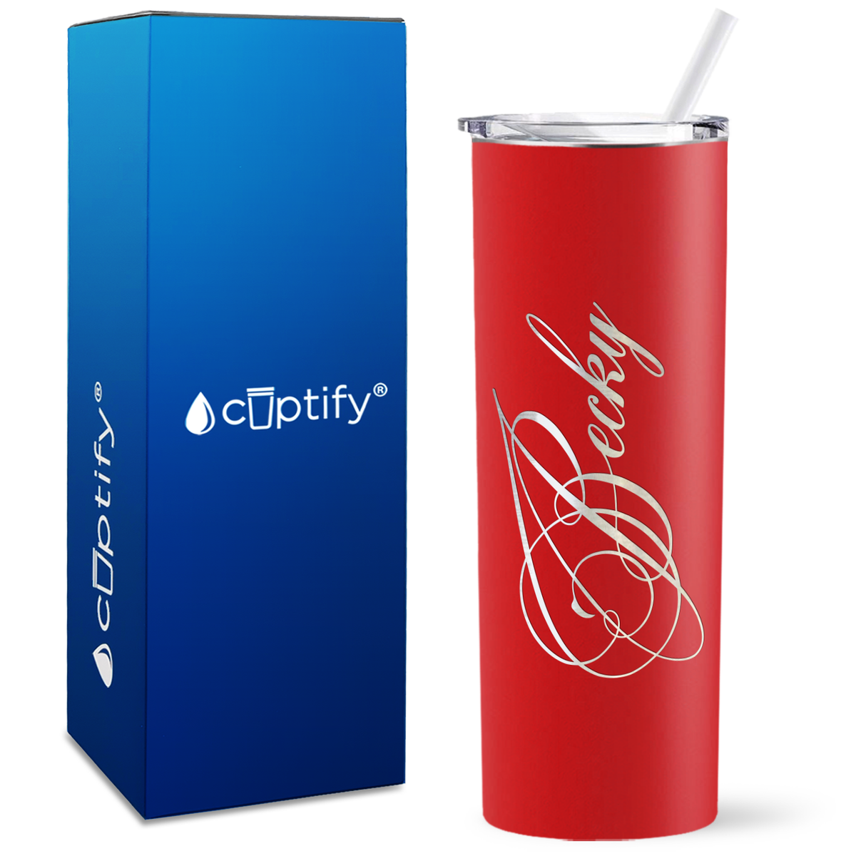 Personalized Decorative Script Engraved on 20oz Skinny Tumbler