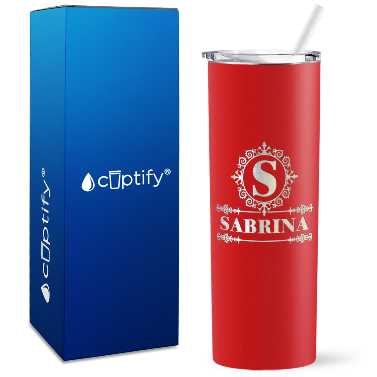 Personalized Ultramodern Initial and Name Engraved on 20oz Skinny Tumbler