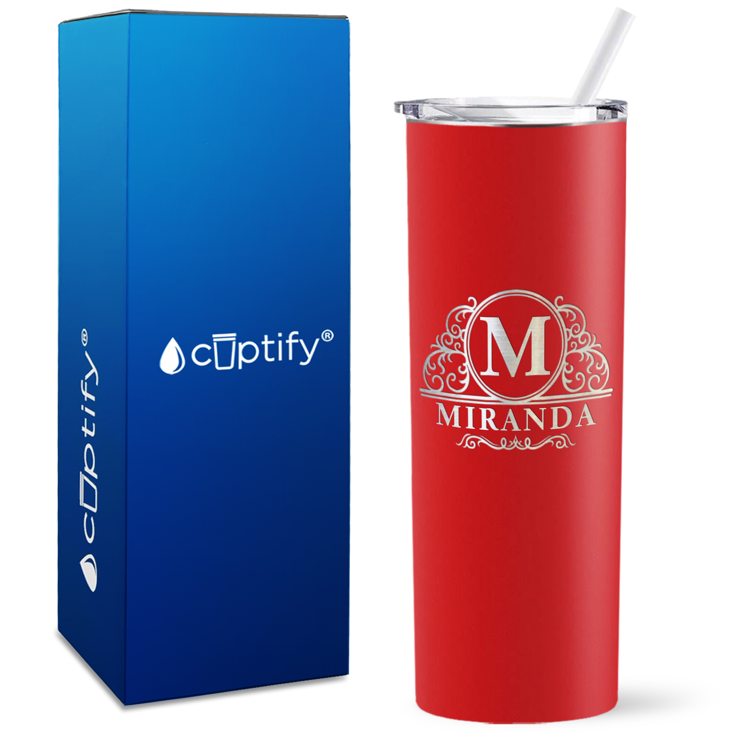 Personalized Elaborate Circle Engraved on 20oz Skinny Tumbler