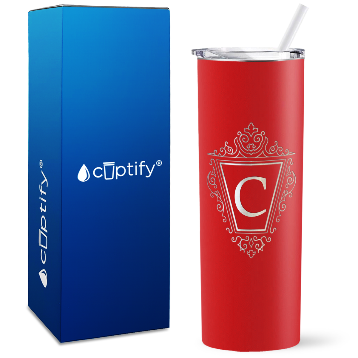Personalized Classic Crest Engraved on 20oz Skinny Tumbler