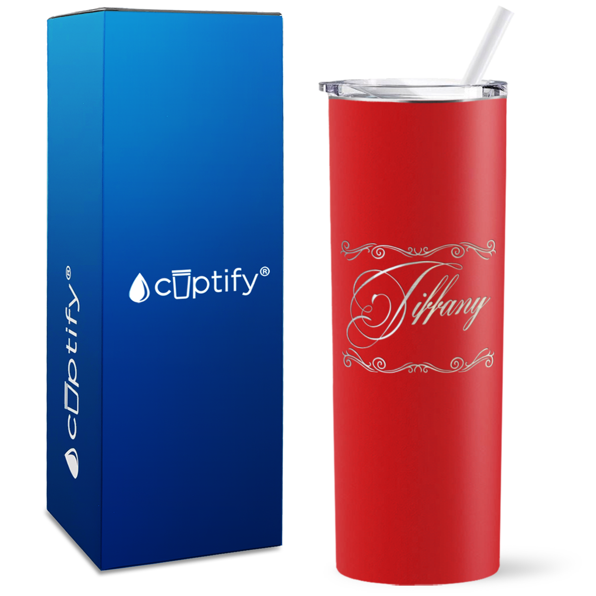 Personalized Scroll Script Engraved on 20oz Skinny Tumbler