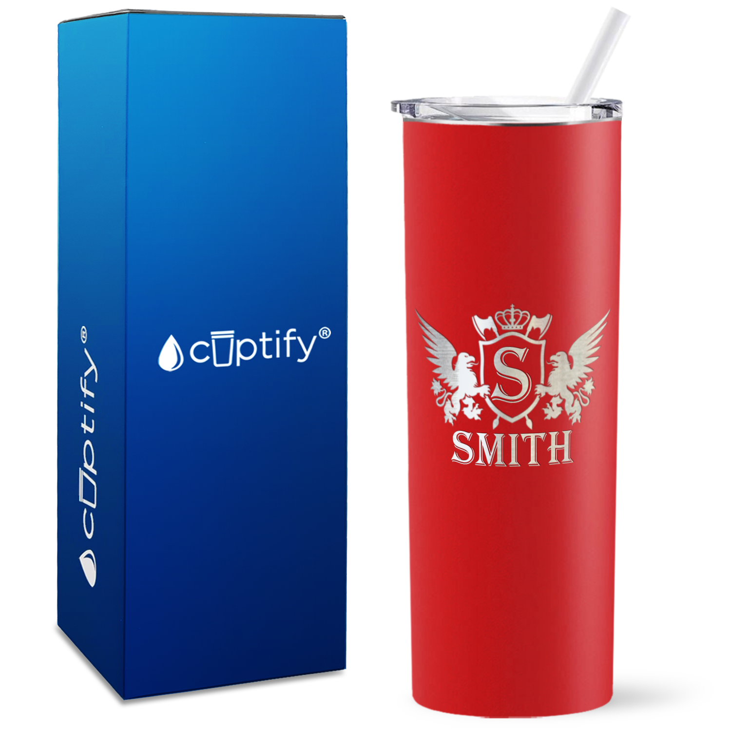 Personalized Monogram Initial Badge Crown Engraved on 20oz Skinny Tumbler