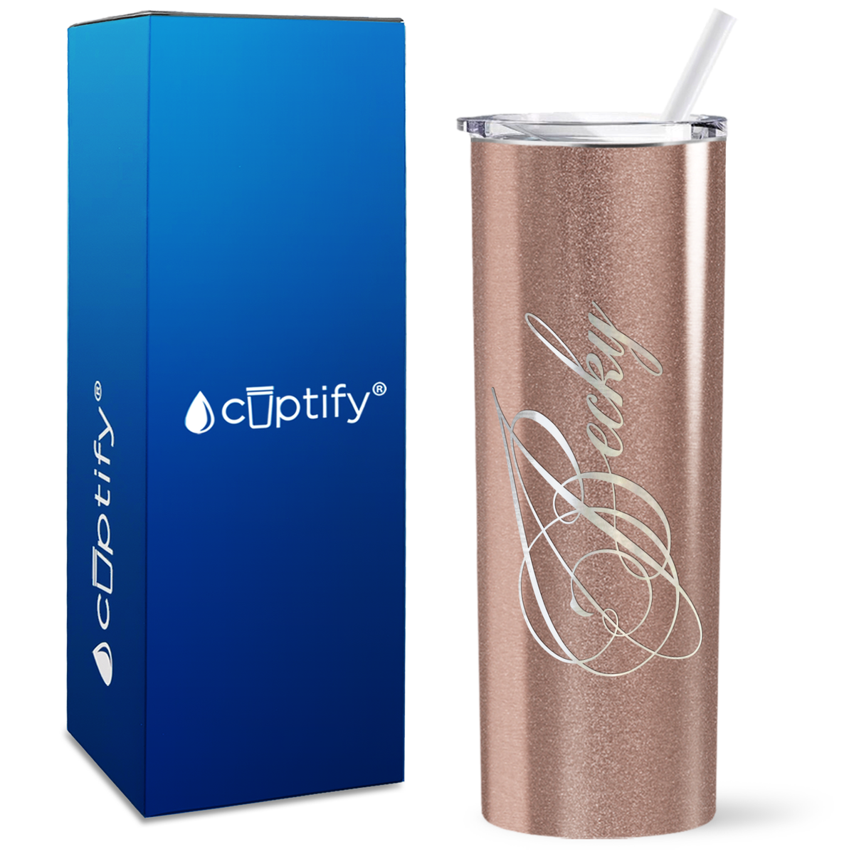 Personalized Decorative Script Engraved on 20oz Skinny Tumbler