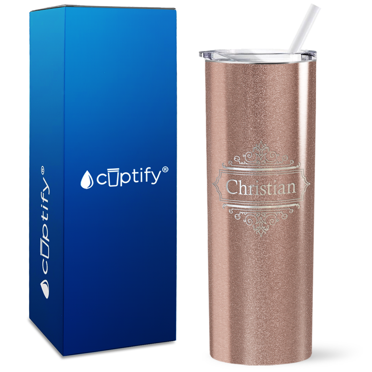 Personalized Crest Border Engraved on 20oz Skinny Tumbler