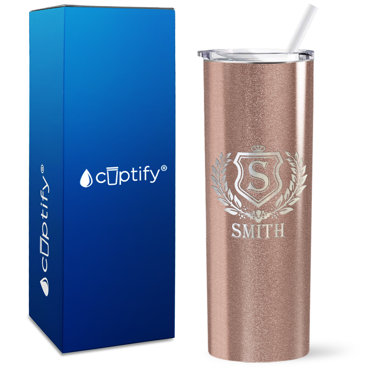 Personalized Monogram Initial Badge Engraved on 20oz Skinny Tumbler