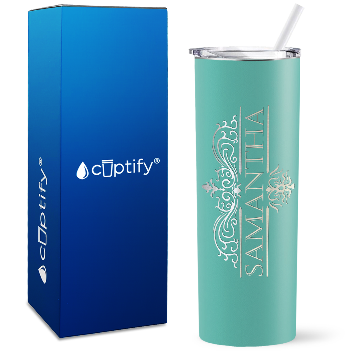 Personalized Vestige Design Engraved on 20oz Skinny Tumbler