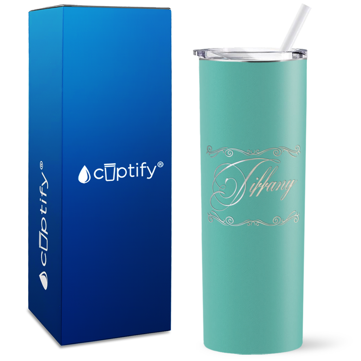 Personalized Scroll Script Engraved on 20oz Skinny Tumbler