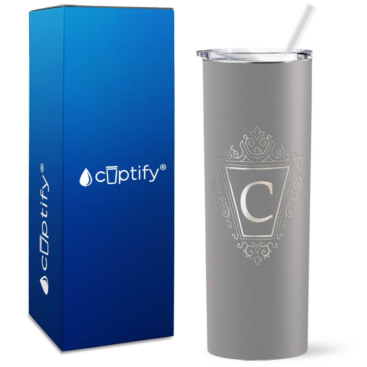 Personalized Classic Crest Engraved on 20oz Skinny Tumbler