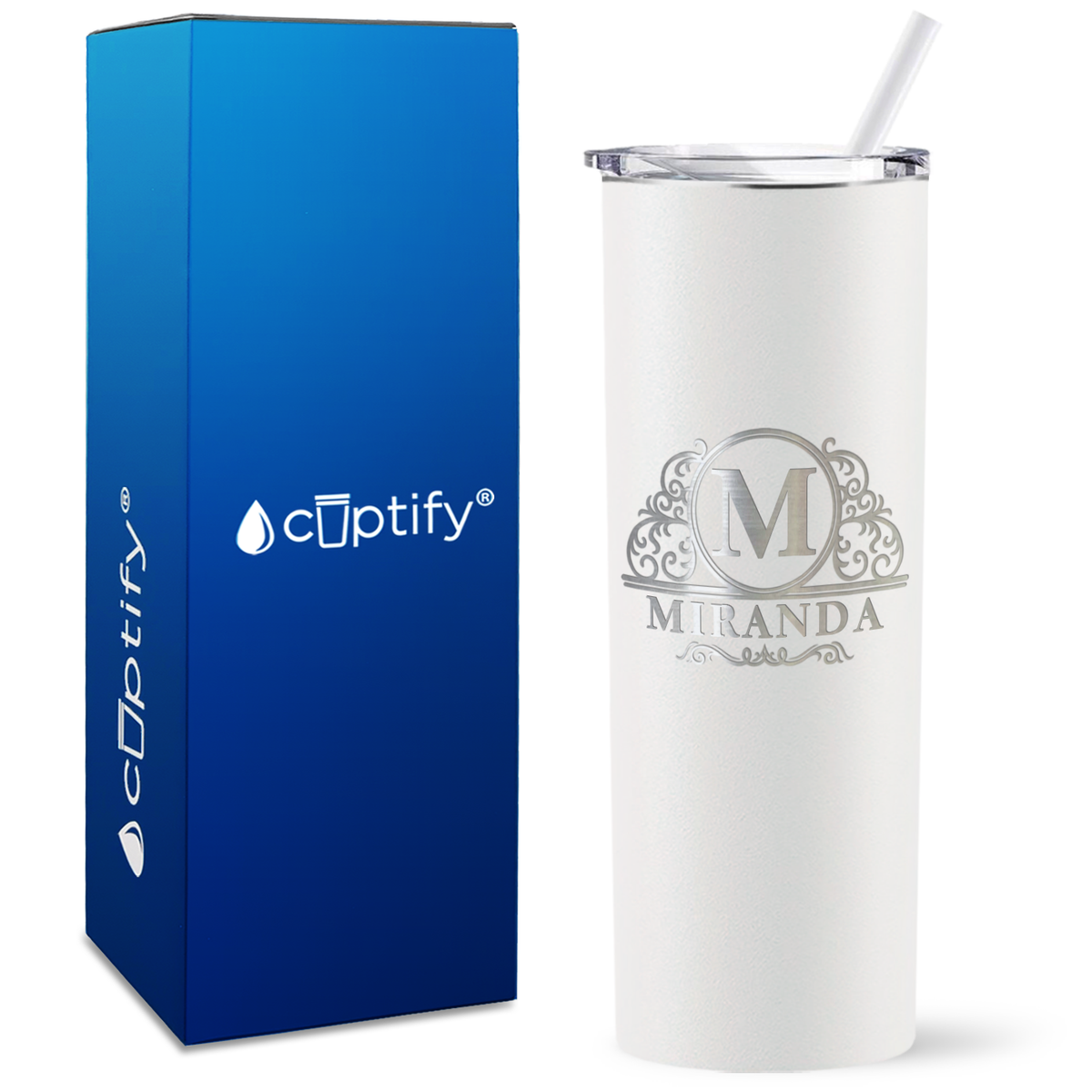 Personalized Elaborate Circle Engraved on 20oz Skinny Tumbler
