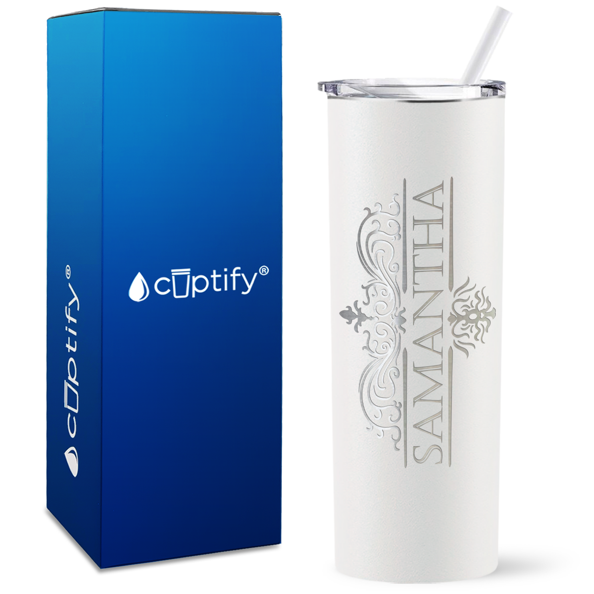 Personalized Vestige Design Engraved on 20oz Skinny Tumbler