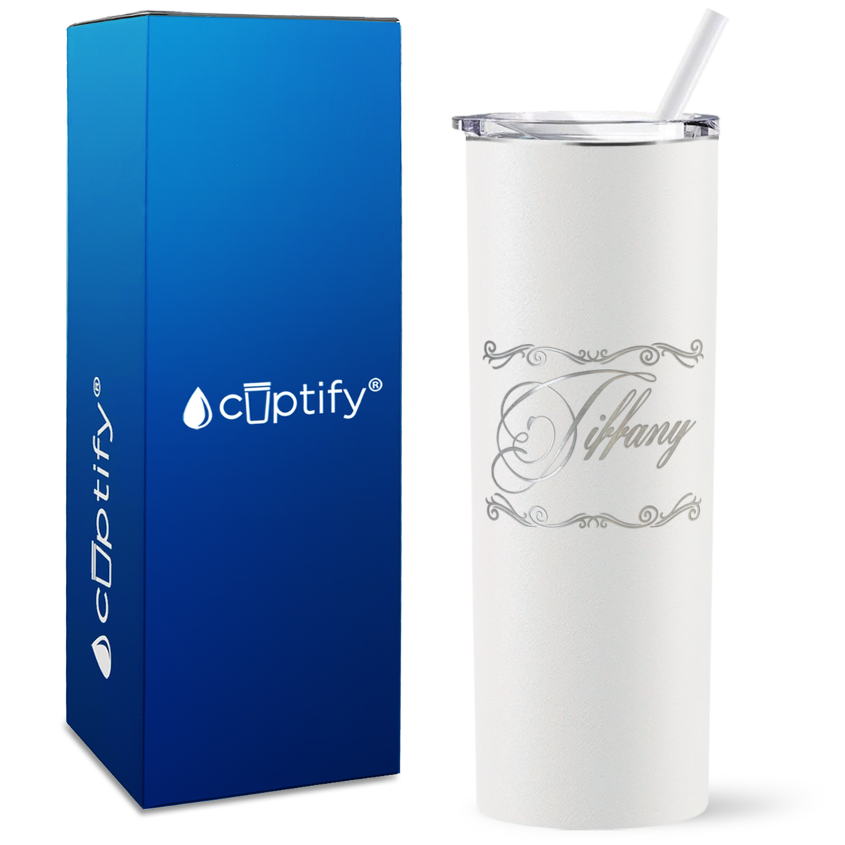 Personalized Scroll Script Engraved on 20oz Skinny Tumbler