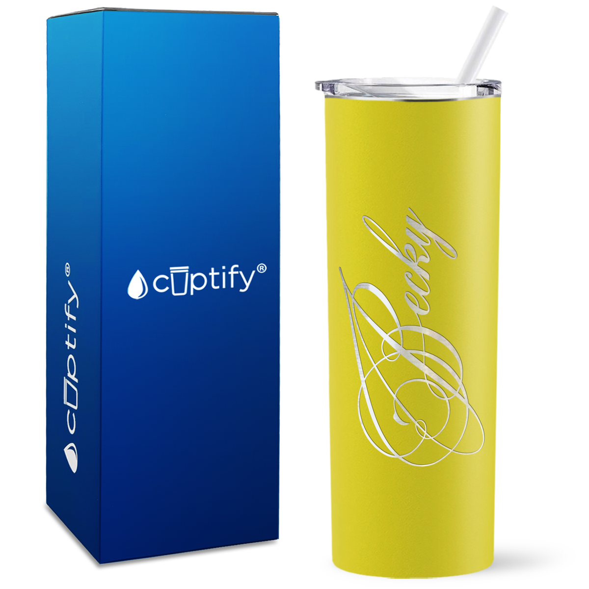 Personalized Decorative Script Engraved on 20oz Skinny Tumbler