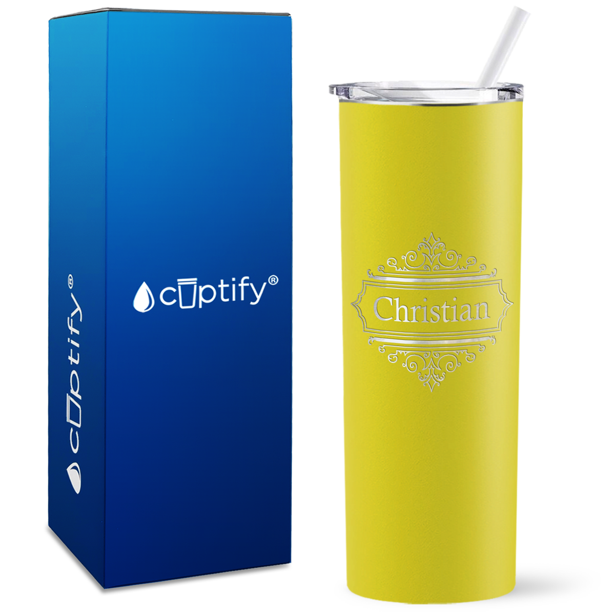 Personalized Crest Border Engraved on 20oz Skinny Tumbler