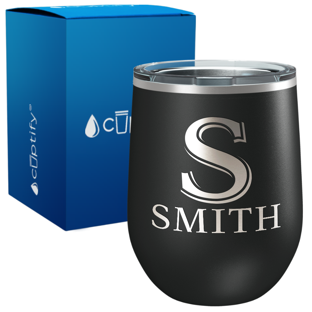 Personalized Monogram Initial and Name Engraved on 12oz Wine Tumbler
