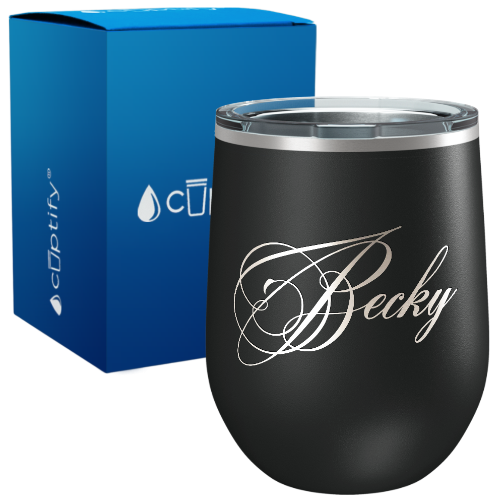 Personalized Decorative Script Engraved on 12oz Wine Tumbler