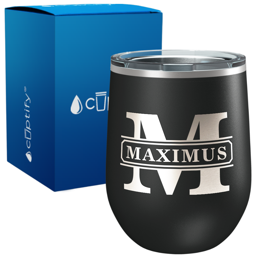 Personalized Vintage Block Engraved on 12oz Wine Tumbler