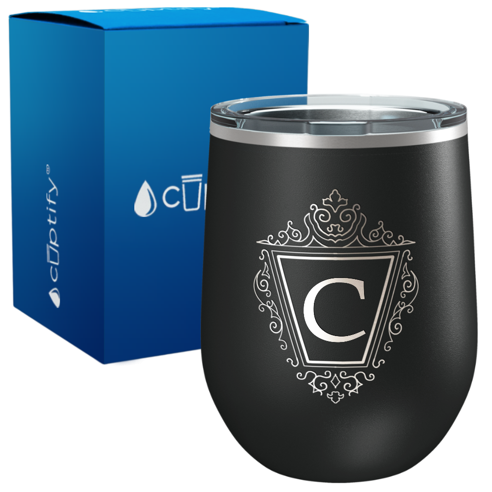 Personalized Classic Crest Monogram Engraved on 12oz Wine Tumbler